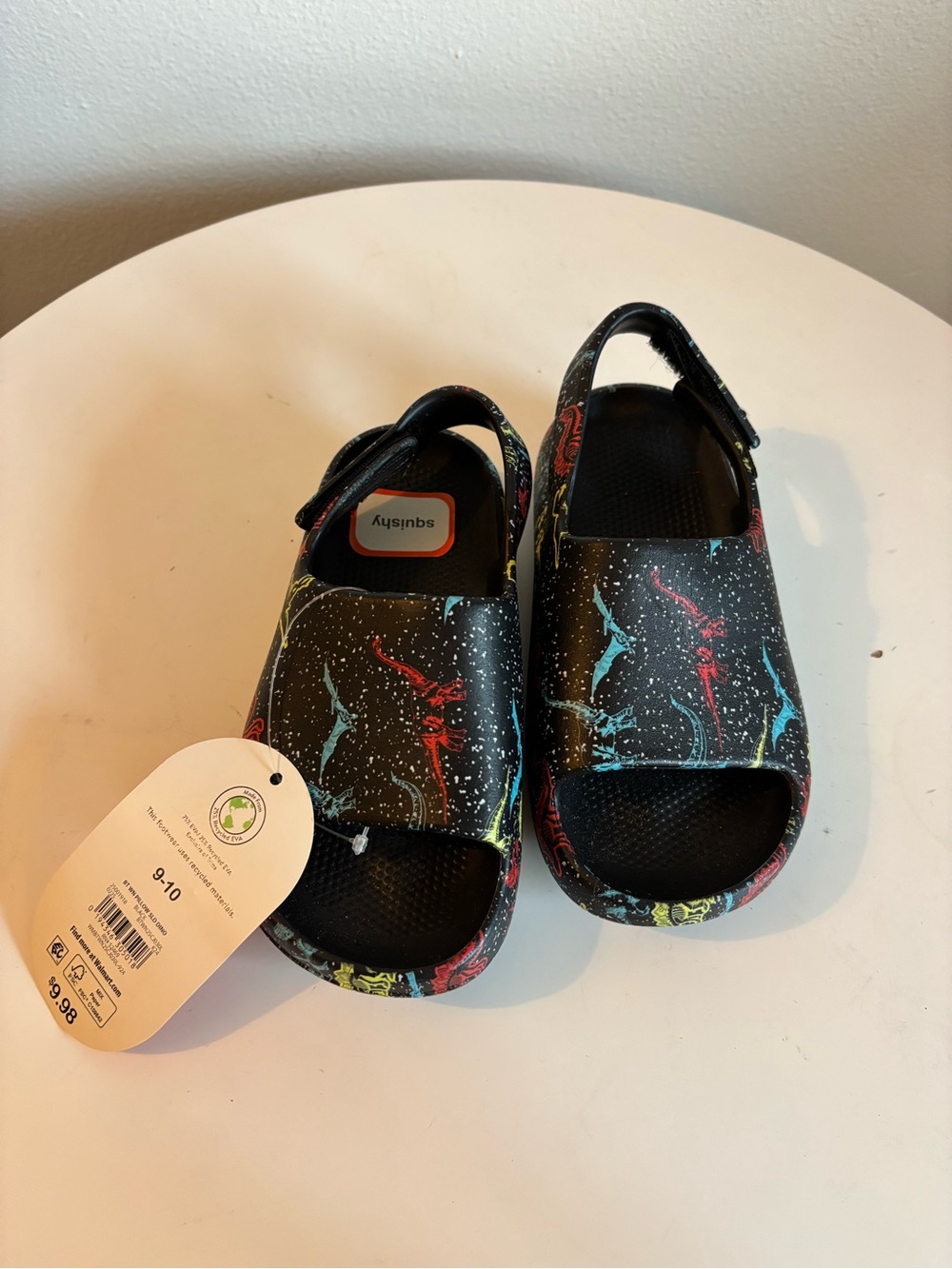 NWT wonder nation Black Kids Sandals with Red, Blue & Yellow Dino’s